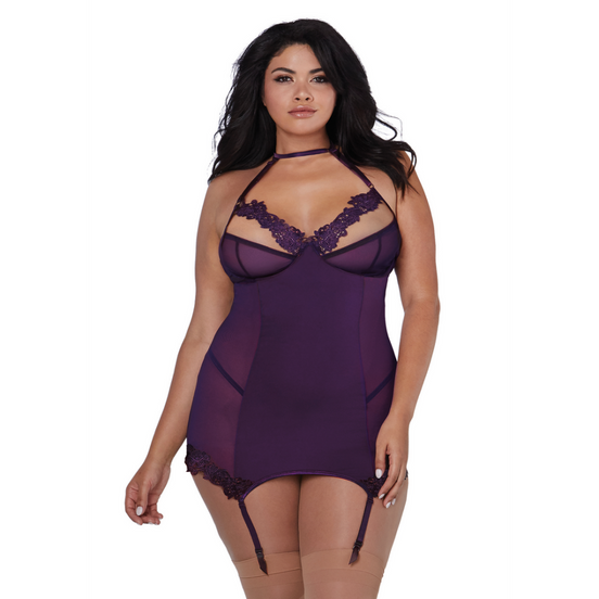 Dreamgirl Microfiber en Mesh Jarretel Slip Plus Size