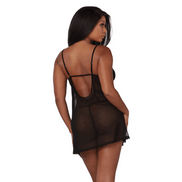 Dreamgirl mesh chemise en robe set zwart maat S achteraanzicht met transparante stof en kant