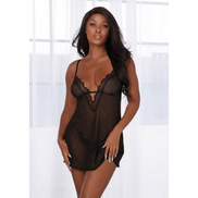 Dreamgirl zwarte mesh chemise met kant maat S close-up van elegante lingerie pasvorm op model