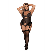Dreamgirl Plus Size Kanten Garter Teddy | Maat 1X Zwart