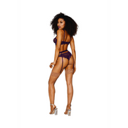 Dreamgirl 3-delige Lingerieset met jarretelgordel en G-string | Maat XL Aubergine