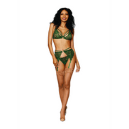 Dreamgirl 3-delige Lingerieset met jarretelgordel en G-string | One Size Groen