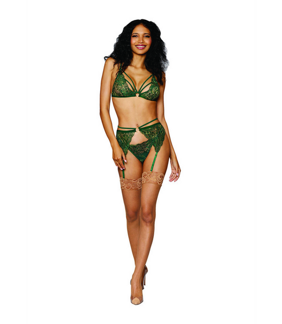 Women's Metallic Corded Lace 3 Piece Set - One Size - Green