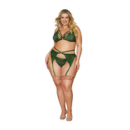 Dreamgirl 3-Delige Metallic Lace Lingerieset Plus Size