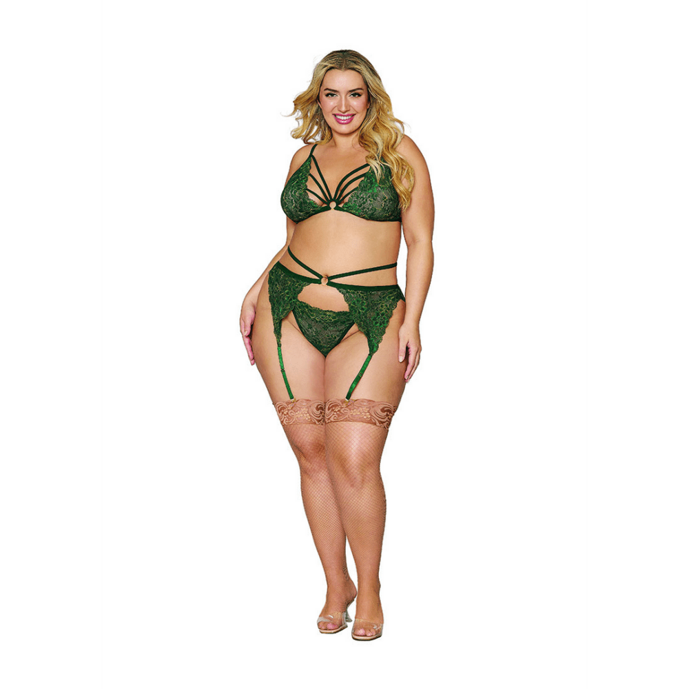 Dreamgirl 3-Delige Metallic Lace Lingerieset Plus Size