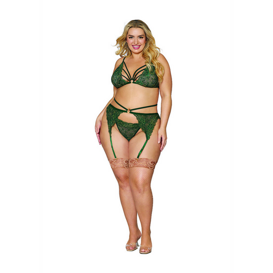 Dreamgirl 3-delige Metallic Corded Lace Lingerieset Plus Size