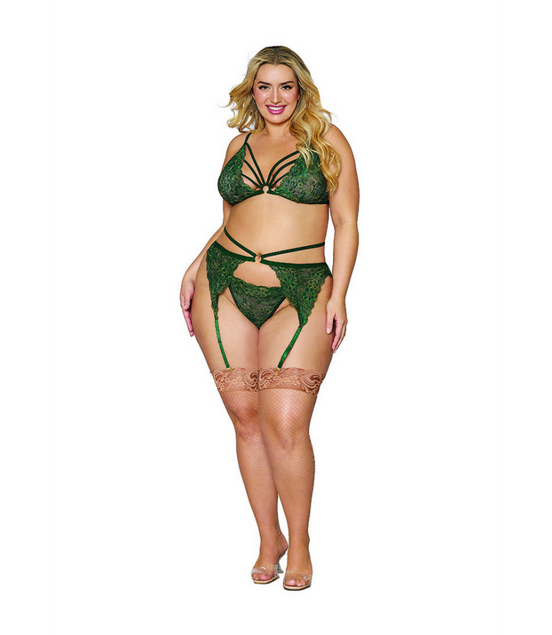 Dreamgirl 3-piece Metallic Corded Lace Lingerie Set Plus Size
