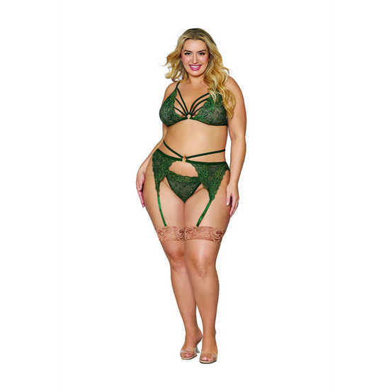 Dreamgirl 3-piece Metallic Corded Lace Lingerie Set Plus Size