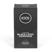 EXS Black Latex condooms 12 stuks in zwarte doosverpakking, recht van voren op witte achtergrond