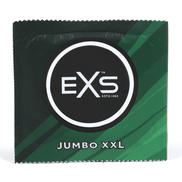 EXS Jumbo condoom in groene folieverpakking, frontaal gefotografeerd met rond merklogo op de voorkant