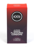 EXS Mixed Flavoured condooms in roodpaarse doos, staand gefotografeerd op een witte achtergrond