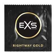 Losse zwarte EXS Rightway Gold condoomverpakking met goudkleurige details en centraal EXS logo