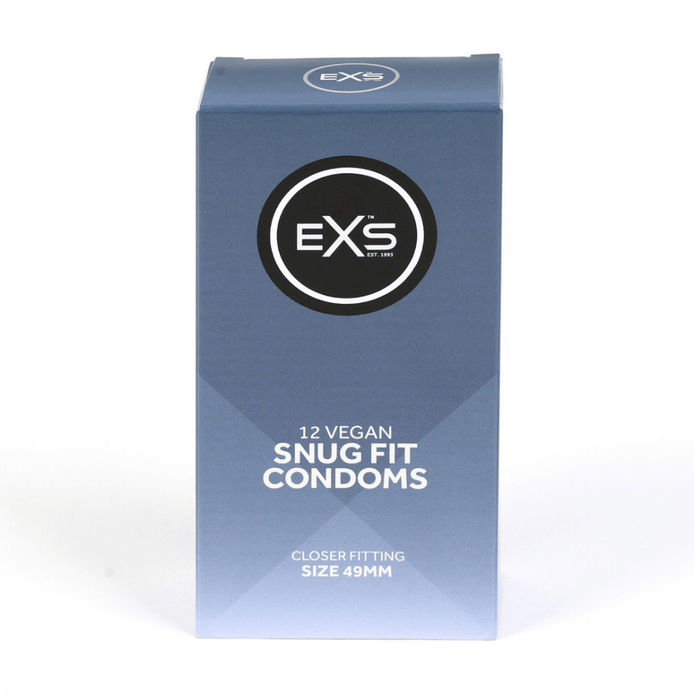 EXS Snug Fit condooms 12 stuks in blauwe verpakking, frontaal gefotografeerd op witte achtergrond