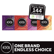 EXS Gemengde Smaken condooms met kleurrijke verpakking en de tekst One Brand Endless Choice