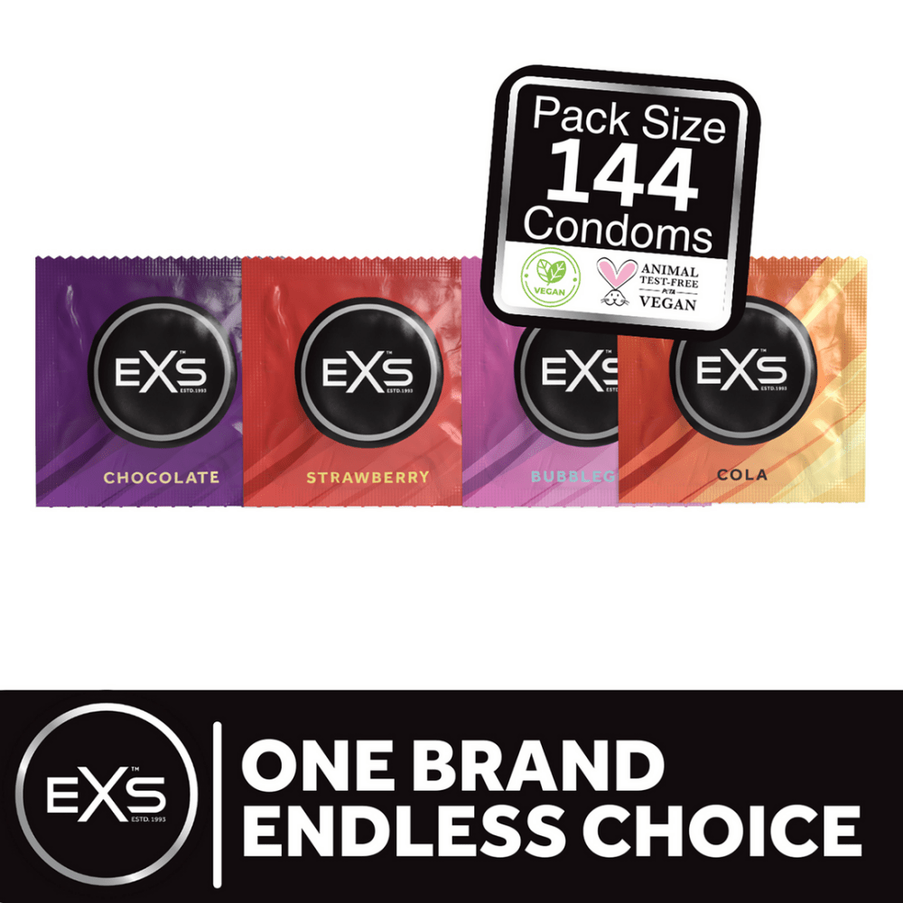 EXS Gemengde Smaken condooms met kleurrijke verpakking en de tekst One Brand Endless Choice