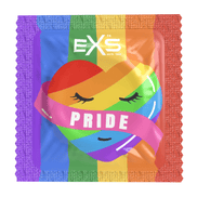 EXS Pride losse condoomverpakking met regenboogstrepen en hartvormige Pride print centraal