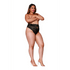 Model draagt Dreamgirl hoge taille kanten slip zwart, maat 2X, vooraanzicht met hoge taille en kanten finish.