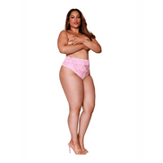 Dreamgirl hoge taille kant slipje, roze, plus size maat 3X, vooraanzicht op model
