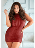 Allure halter dress met leopardprint en mesh, plus size 1X/2X, vooraanzicht op model