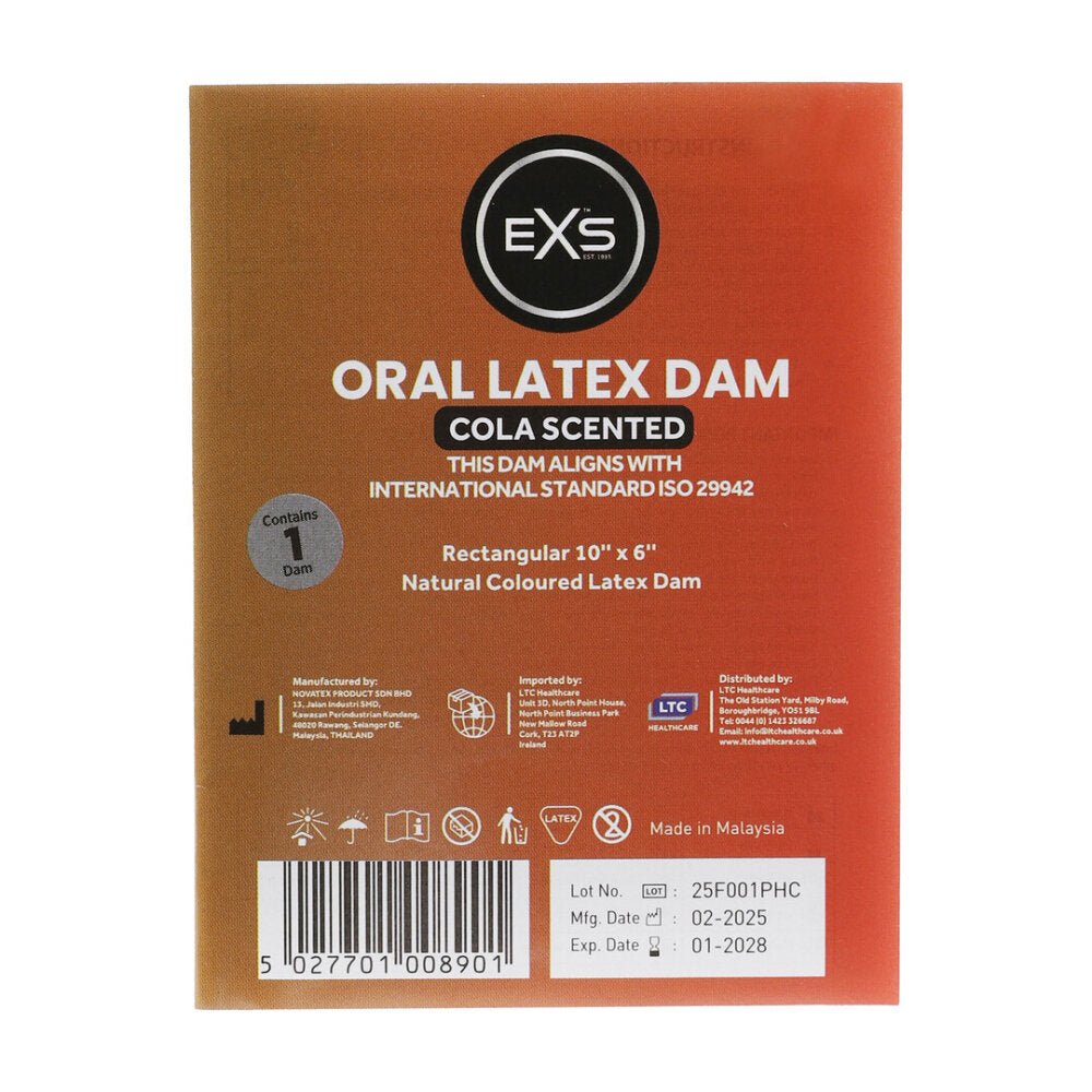 EXS beflapje Cola 1 stuk, bruine verpakking frontaal op witte achtergrond met productlabel zichtbaar.