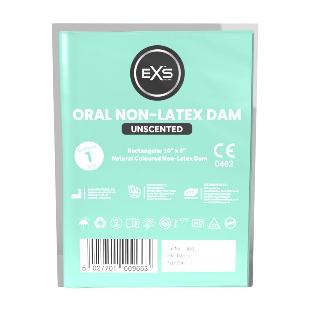 EXS beflapje latexvrij ongeparfumeerd 1 stuk, mintgroene verpakking frontaal op witte achtergrond.