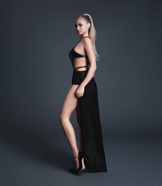 Take Me - Body de vinilo with aspecto de latex y malla con falda coqueta - M - Negro