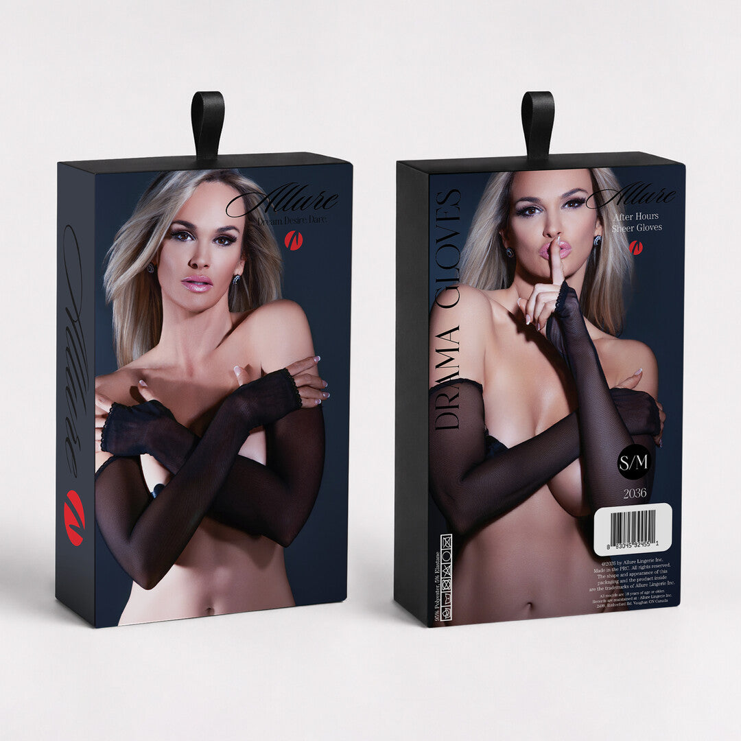 Doos van de Drama Gloves van Allure met productfoto's