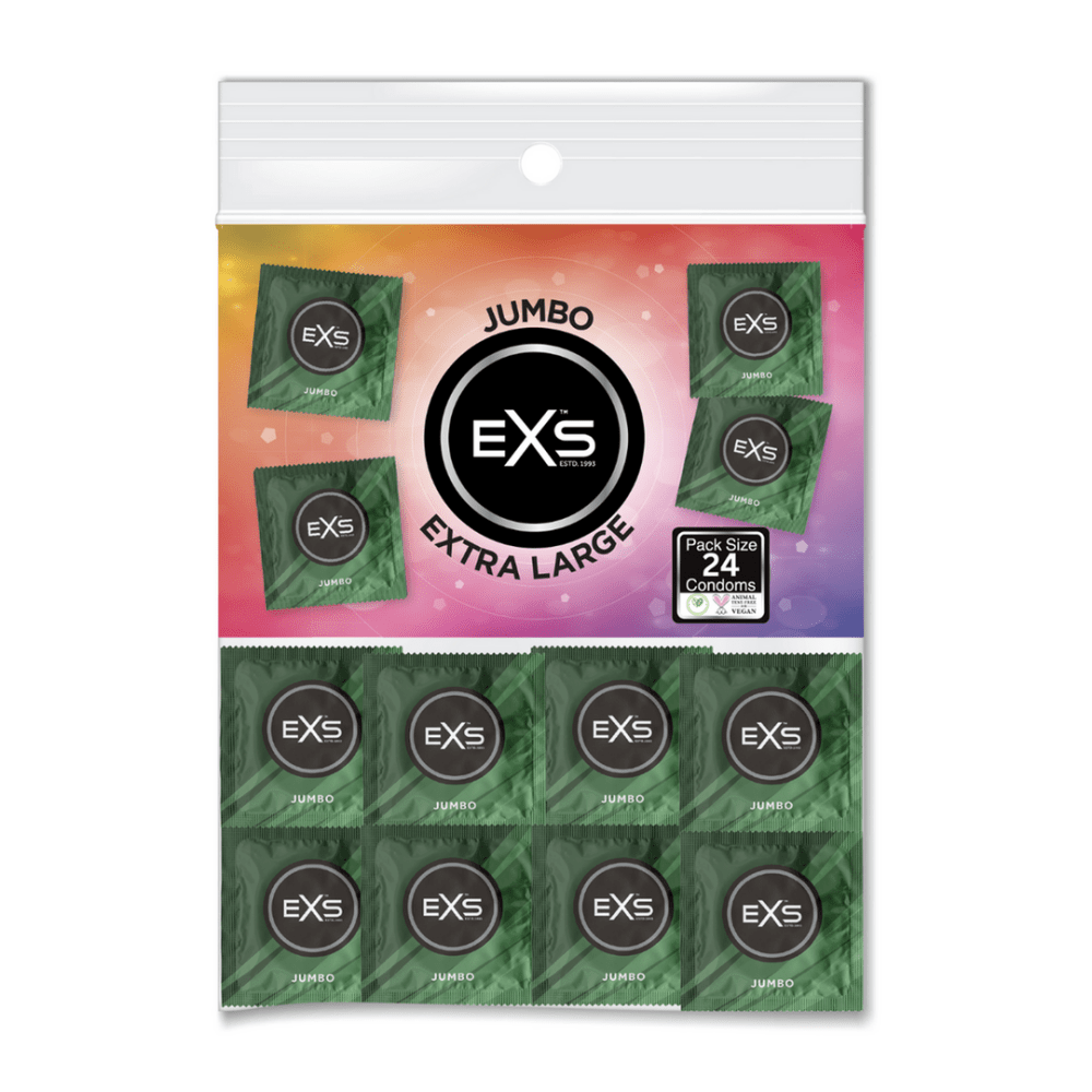 EXS Jumbo condooms maat 69 24 stuks, assortimentverpakking met groene folievarianten