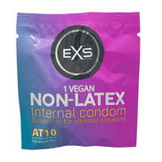 EXS interne condooms non-latex 25 stuks, paarse verpakking met blauwe accenten en merkbadge