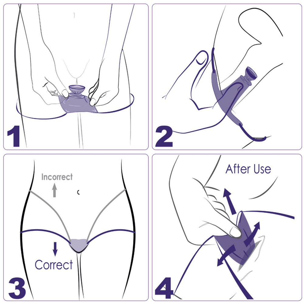 Instructiekaart voor EXS interne condooms non-latex met stapillustraties voor gebruik
