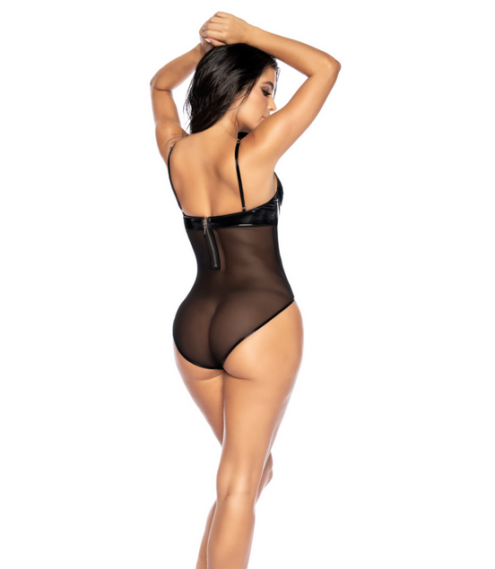Mapalé Wetlook Bodysuit with Mesh and Underwire Cups in size M Black