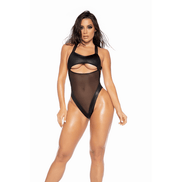 Mapalé Wetlook Bodysuit met Mesh en Open Rug in maat S/M Zwart