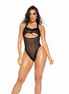 Mapalé Wetlook Bodysuit met Mesh en Open Rug in maat S/M Zwart