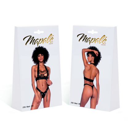 Mapalé Wetlook-Set mit Schnürung und String in Größe S/M Schwarz