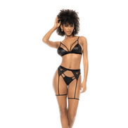 Mapalé Wetlook Lingerieset met Jarretel en Hartjes in maat S/M Zwart