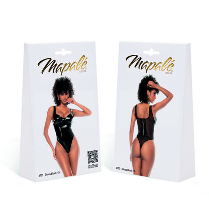 Mapalé Glossy Bodysuit met Tule en Beugelcups in maat M Zwart