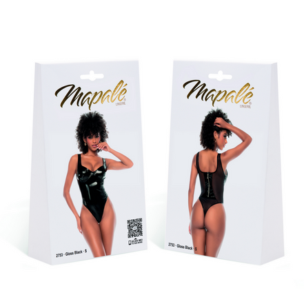 Mapalé Wetlook Bodysuit mit Tüll und Bügel in Größe S Schwarz