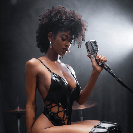 Mapale Vetersluiting Bodysuit met Lage Halslijn - Maat M - Glanzend Zwart