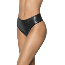 Zwart wetlook high waist slipje van Mapalé in maat M L met mesh zijpanelen, zijaanzicht dat de taille accentueert