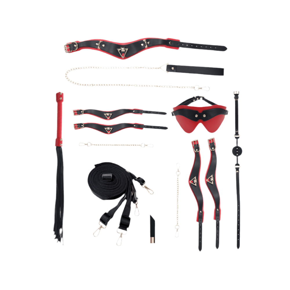 Milan Kit tas zwart rood met complete bondage accessoires set, stijlvol en discreet samengesteld