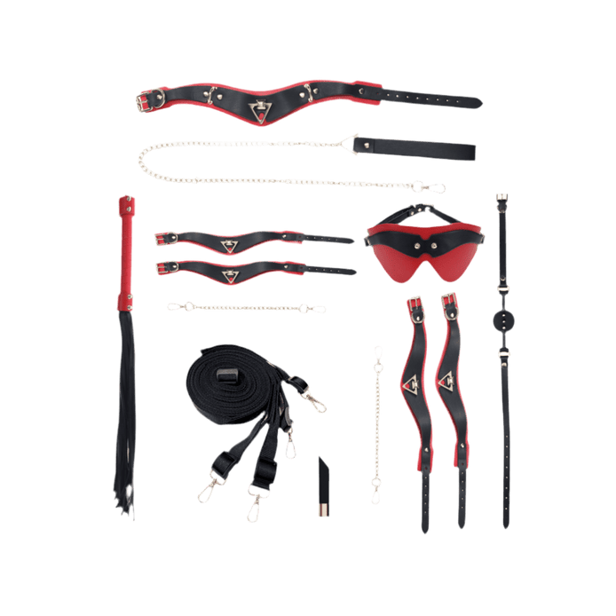 Milan Kit tas zwart rood met complete bondage accessoires set, stijlvol en discreet samengesteld