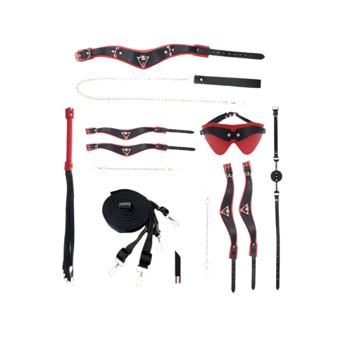 Milan Kit tas zwart rood met complete bondage accessoires set, stijlvol en discreet samengesteld