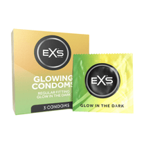 EXS Glow in the Dark condooms 3 stuks, gele doos met losse groene verpakking