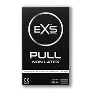 EXS Pull latexvrije condooms 3 stuks, zwarte doosverpakking met witte producttekst