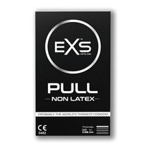 EXS Pull latexvrije condooms 3 stuks, zwarte doosverpakking met witte producttekst