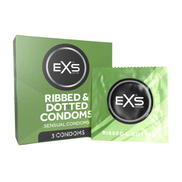 EXS Ribbed & Dotted condooms 56 mm 3 stuks, groene doos met losse verpakking