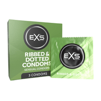 EXS Ribbed & Dotted condooms 56 mm 3 stuks, groene doos met losse verpakking