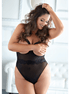 Allure zwarte mesh teddy maat 2X/3X met open cups, wimperkant en halterband voor plus size lingerie
