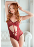 Allure Lace & Mesh teddy rood maat L/XL, vooraanzicht met kant, mesh en diepe V-hals