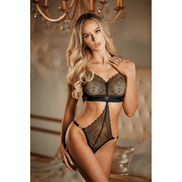 Allure Halter Lace Teddy met open kruis | One Size Zwart